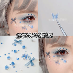 Creative Face Makeup Butterfly Bow Ice Blue Ogeen Butterfly Wings Rhinestone Fairy Makeup Stage Music Festival Face Stickers
