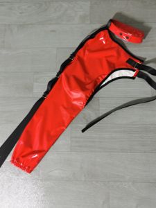 Hip Hop Jazz Dance Suspender Hanging Buckle Bright Light Imitation Leather Jacket Halterneck Shoulder Sleeve Fantasy Red Annual Meeting Tail Tooth Costume