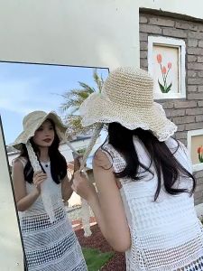 Mũ Cói Đi Biển Rộng Vành Phối Ren Xinh Xắn Cho Nữ Gấp Gọn Tiện Lợi Không Bị Mất Form