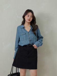 DM100 plus Size Denim Shirt Womens Casual Style Long Sleeve Slimming Effect Commute Friendly Layering Top Inner Wear
