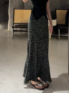 MANMI | Chân Váy Maxi A-Line Cao Waisted Phong Cách Vintage Pháp