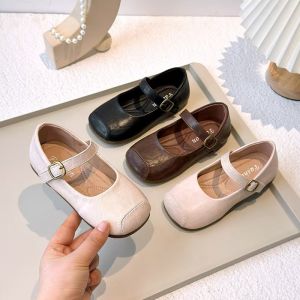YUAAE Girls Leather Shoes Soft Bottom Leather Childrens Single Shoes Beige Fashion Versatile Childrens Shoes