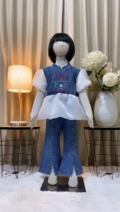 Setelan mickey bordir mix organza anak perempuan usia 3 - 10 tahun | set celana cutbray motif viral model terbaru