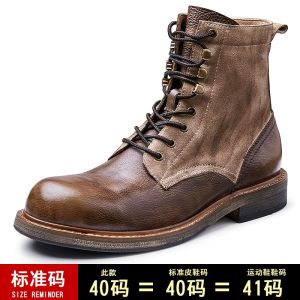 Bambadiron Martin Mens Boots with Fleece Lining Thick Sole Rubber Outsole Handsewn First Layer Cowhide Upper Velvet Boot