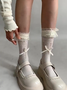 Japanese JK Lace Socks White Lolita Mid-tube Fashion Breathable Sweet Cute Plain Mesh Twist Socks for Women Girls