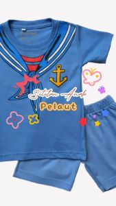 Setelan Kaos Anak laki Laki Motif Pelaut dan Celana Pendek Anak Usia 1-6 Tahun Bahan Katun