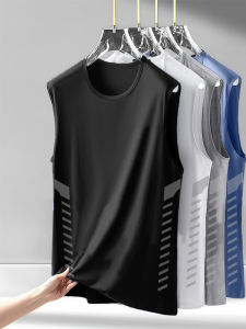 Mens Summer Ice Silk Quick Dry Sleeveless T-Shirt Loose Running Short Sleeve Training Fitness Clothing Sport Vest Cool Sensation