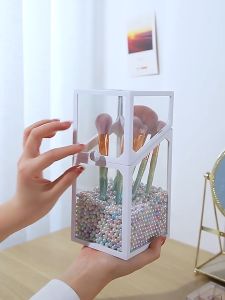 Nordic Design Brush Transparent Large Glass Make Up Brush Storage Organizer Box