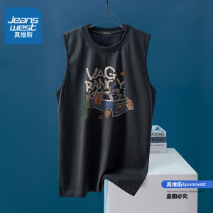 Jeanswest Pure Cotton Vest Mens Summer Loose Versatile American Style Trendy Brand T-Shirt Teenage Casual Wear round Neck