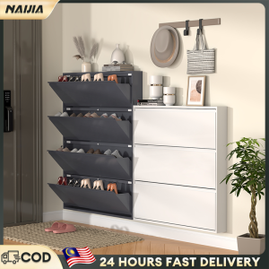 NAIJIA Steel Shoe Rack Almari Kasut Multi-layer Shoe Rack Rak Kasut Wall Mounted 2/3/4 Doors鋼製翻斗鞋櫃
