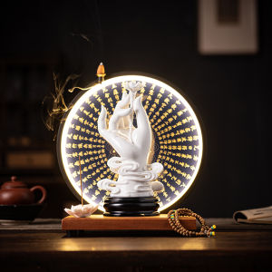 Chinoiserie Ceramic Hand Sculpture Creative Lotus Buddha Hand Home Decor Zen Living Room Entrance Lamp Ring Display