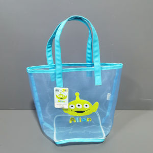 Large Capacity Transparent Mesh Shopping Bag Cartoon Handheld Lunch Box Storage Bag Eco-friendly Handbag Portable Organizer