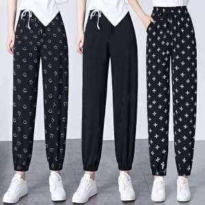 Special Offer Ice Silk Pants Women Summer Thin Loose Large Size Elastic Mosquito Proof Cool Casual Pants High Waist Nine Points