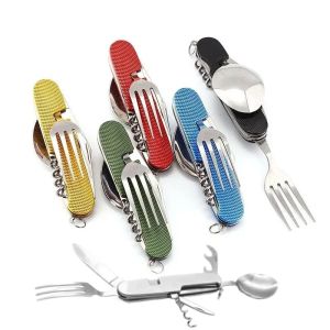 Foldable Camping Utensil Set - Multi-Functional Knife Fork Spoon Combo for Outdoor Activities and Sports Camping Picnic Travel
