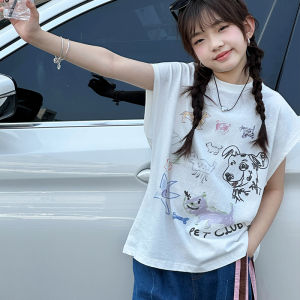 Sweet Fashionable Short Sleeve T-Shirt for Girls Children Summer Korean Style Personality Top Trendy Brand Casual Wear
