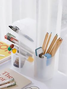 🎁 FREE GIFT  Desktop Transparent Pen Holder Self-Standing Stationery Holder [White / Grey]