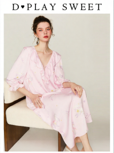 Unicorn Print Satin Loose Sweet Long Dress Nightgown