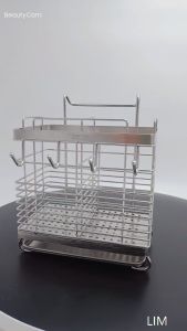 SG 304 Stainless Steel Utensil Chopsticks Holder Fork Spoon Drying Rack Draining Basket Rust Proof No Drilling