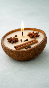 Natural Coconut Shell Soy Wax Candle | Artisan Handcrafted Home Fragrance