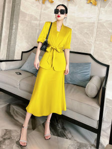 European Goods Suit Womens Summer High-End Temperament Acetate Satin Suit Outwear Sling Dress Goddess Temperament Two-piece Set Tide