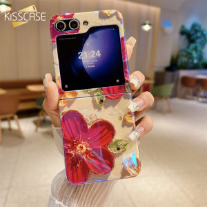 KISSCASE Blue Light Dot Diamond Oil Painting Flower Painted Phone Case For Samsung Galaxy Z Flip 6 5 4 3 5G INS Style Ultra Thin Folding Hard PC Anti-fall Shockproof Back Cover For Galaxy Z Flip 6 5 4 3