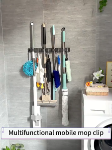 【MY Ready Stock】304 Stainless Steel Hook Broom Hanger Mop Holder wt Hook No Drill 6 Hooks 5 Clips Wall Hook Penjepit Pel Lantai