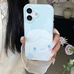 Sanrio | Cute Polka Dot Big Face My Melody Cinnamoroll Cartoon Phone Case For iphone 17 16 15 Pro Max 17 Acrylic Shockproof Bumper Cover