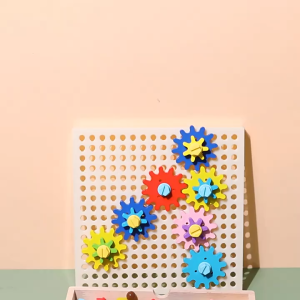 65pcs Wooden Gears and Screws Toy Set Includes Wooden Wrench 28.5x28.5cm Gear Board 24 Challenge Cards Educational