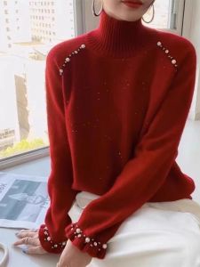 Elegant High-end French Design Heavy Beaded Wool Sweater