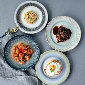 Retro Glazed Ceramic Plate Creative Restaurant Quality Food Presentation Dish round Shape Chinese Cuisine Serving Plate