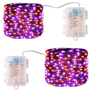 5M/10M/20M LED Halloween Purple Orange String Fairy Lights Outdoor Battery Powered For Christmas Party Garden Halloween Decor
