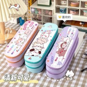 Steve Kyle Multifunction Canvas Double Layer Pen Bag Zipper Pencil Case Pencil Box Korean Style High School Large Capacity Storage