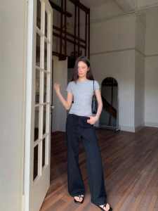 NIHAOKANONG | Quần Dài Thoáng Mát Đen Có Dây Kéo