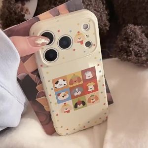 Korean Cartoon Puppy Colorful Stars Graffiti Soft Phone Case For iPhone 17 16 15 14 13 12 Pro Max Shockproof Protective Cover