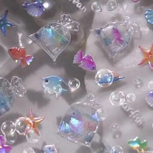 1pcs Cute A bag of Starfish Nail Charm Stickers 3D Jelly Ocean Fish Bubble Adhesive Nail Sticker DIY Summer Nail Art Decorations