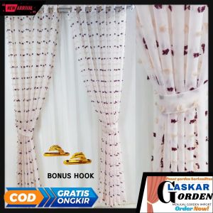gorden Vitrase pintu rumah Vitrase Ruby motif Terbaru bordir kupu kupu model smokring ukuran L130×T.250cm