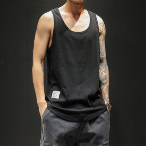 เสื้อกั๊กคอตตอนหลวมแขนกุดสำหรับผู้ชาย ฤดูร้อน แห้งเร็ว ออกกำลังกาย ไหล่ ก้าวข้าม กระดูกสันหลัง ทรงหลวม ขนาดใหญ่ สองเส้นใย