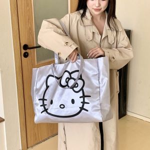IU MISS Korean Style HelloKitty Handbag Bowknot Letter Silver Tote Bag Fashionable Solid Color Nylon Shoulder Bag Women