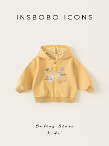 Girls Hooded Jacket INSbobo Childrens Clothes Spring Autumn Cotton Polyester Fiber Zipper Closure Casual Style Knitted Coat