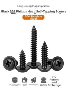 LANGSIMING | 304 Stainless Steel Black Oxide Cross Recessed Round Head Self-tapping Screws