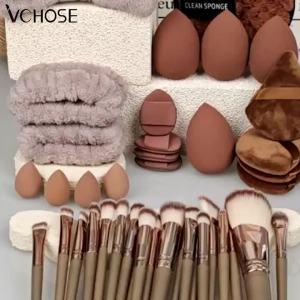 Makeup Brushes and Sponges Set Brown Makeup Puff Beauty Egg Headband Wristband Remover Kit Makeup Tool Gift 20/40