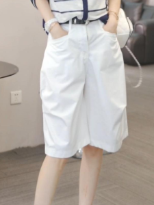 Shalldoer | กางเกงขายาวทรงตรงสำหรับผู้หญิง ทรงลำลอง ทรงเอวธรรมชาติ สไตล์เกาหลี กางเกงขายาวทรงห้าส่วน ทรงหลวม ดีไซน์เรียบง่าย