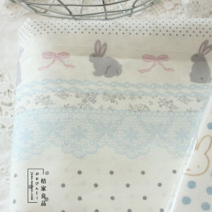 Vải Thêu Thỏ Cotton Nguyên Chất Cấp Sơ Sinh Vải Duvet Quần Áo DIY Vòng Tóc Vải Vải Dệt Ngang Họa Tiết Hoạt Hình Hàn Quốc