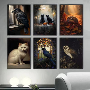 Jigsaw Puzzle for Adults 1000Pieces Vintage Cat Raven Owl Artwork DIY Craft Home Wall Decoration Gift Idea