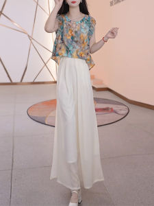 Shalldoer | Casual Hollow Out Short Sleeve Round Neck Womens Set Summer Print High Waist Leisure Pants Two Piece Set Anti Aging Outfit