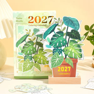 Lịch Để Bàn Tô Màu Thực Vật 2027 Có Đế Gỗ 12 Thẻ Màu Sắc DIY Planner & Decor Quà Tặng Cho Văn Phòng Tại Nhà Trường Học