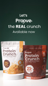 Proove Protein Crunch Plant Based ซีเรียล รสออริจินอล และ รสดาร์กช็อกโกแล็ต อัลมอนด์ โปรตีนพืชอบกรอบ