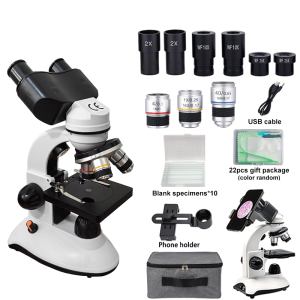 Binocular Compound Microscope for Students 40X-2000X Acrylic Transparent Stage Microscope Kit for Adults and Beginners