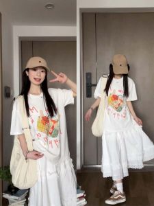 Summer Cool Shopping Cart Print Simple All-Match Tops Spring and Summer Loose Casual Pure Cotton round Neck Short Sleeve T-shirt