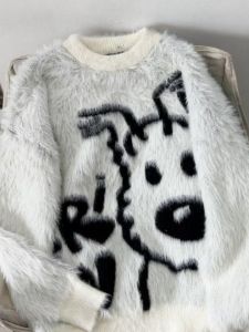 Mỹ Retro Hoạt Hình Mềm Áo Len Nam Nữ Mùa Thu Mùa Đông Rộng Rãi Dệt Kim Áo Cặp Đôi Phong Cách Lười Biếng Thoải Mái Cổ Tròn Dài Tay